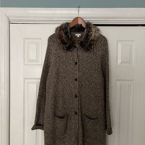 J Jill Sweater Coat with Removable Faux Fur Collar.